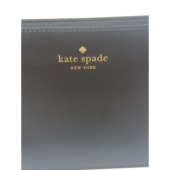 NWOT New Kate Spade Leather Wristlet Clutch Zipper Pouch Black and Gold - Picture 4 of 8